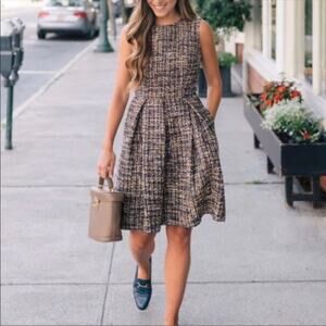 Gal Meets Glam Tinsley Navy Tweed Boucle Sleeveless Fit And Flare Dress Size 4